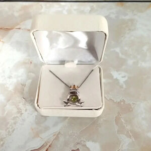 Sterling silver 31mm green peridot cubic zirconia frog